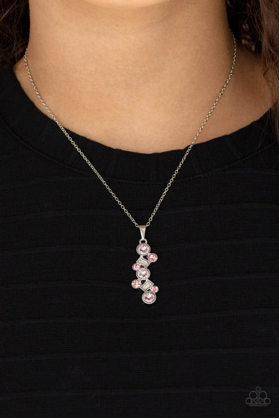 Classically Clustered - Paparazzi - Pink And White Rhinestone Pendant Necklace