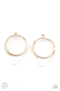Clear The Way! - Paparazzi - Gold Circle Clear Acrylic Jacket Post Earrings