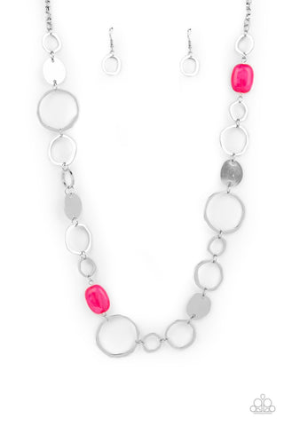 Colorful Combo - Paparazzi - Pink Pead and Silver Hoop Necklace