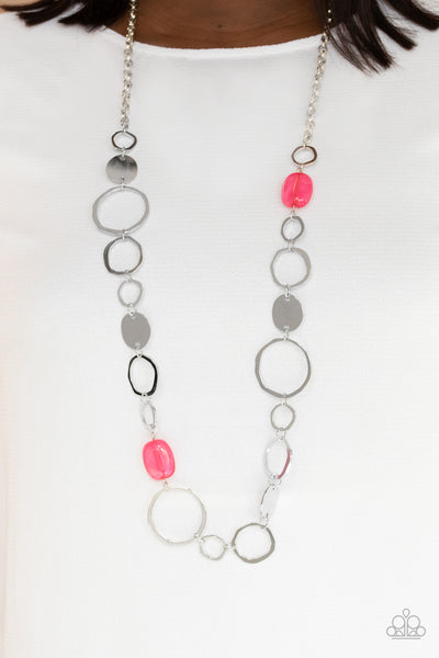 Colorful Combo - Paparazzi - Pink Pead and Silver Hoop Necklace
