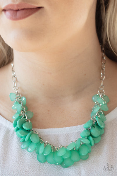 Colorfully Clustered - Paparazzi - Green Mint Crystal Bead Teardrop Necklace