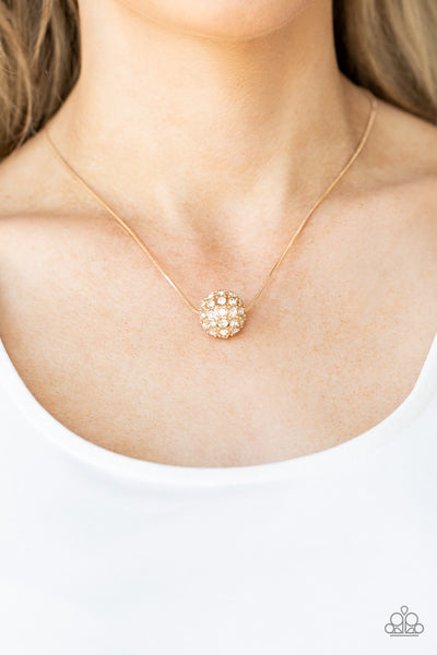 Come Out of Your BOMBSHELL - Paparazzi - Gold White Rhinestone Bead Necklace