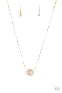 Come Out of Your BOMBSHELL - Paparazzi - Gold White Rhinestone Bead Necklace