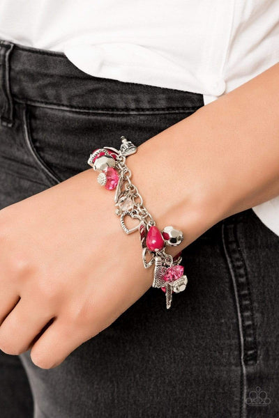 Completely Innocent - Paparazzi - Pink Bead Silver Charm Clasp Bracelet