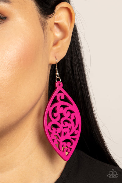 Coral Garden - Paparazzi - Pink Wooden Floral Earrings