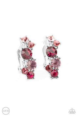 Cosmic Celebration - Paparazzi - Pink Rhinestone Clip On Earrings