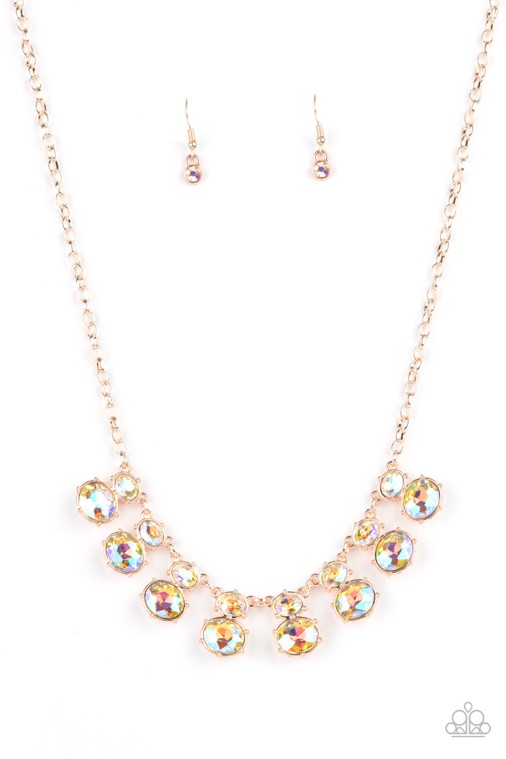 Cosmic Countess - Paparazzi - Rose Gold Iridescent Oval Gem Life of the Party Necklace