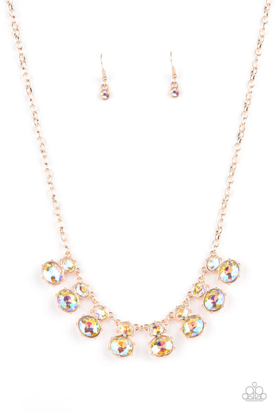 Cosmic Countess - Paparazzi - Rose Gold Iridescent Oval Gem Life of the Party Necklace