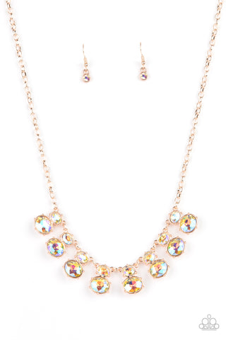 Cosmic Countess - Paparazzi - Rose Gold Iridescent Oval Gem Life of the Party Necklace