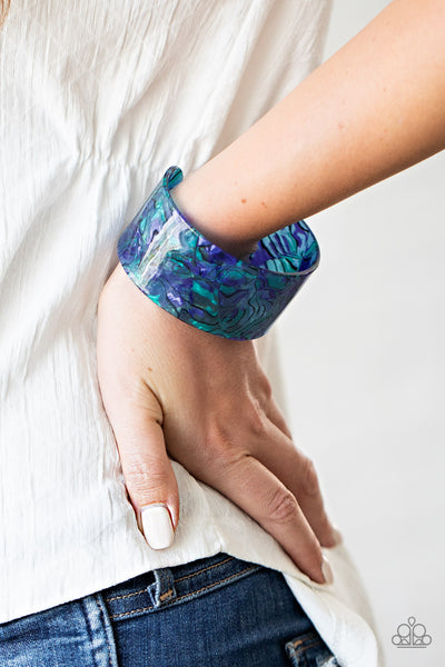 Cosmic Couture - Paparazzi - Blue Watercolor Acrylic Cuff Bracelet