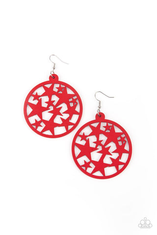 Cosmic Paradise - Paparazzi - Red Wood Star Cut Out Earrings