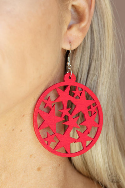 Cosmic Paradise - Paparazzi - Red Wood Star Cut Out Earrings