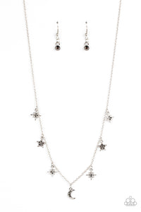 Cosmic Runway - Paparazzi - Silver Star and Moon Charm Necklace