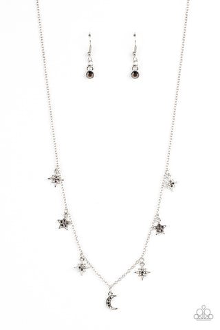 Cosmic Runway - Paparazzi - Silver Star and Moon Charm Necklace