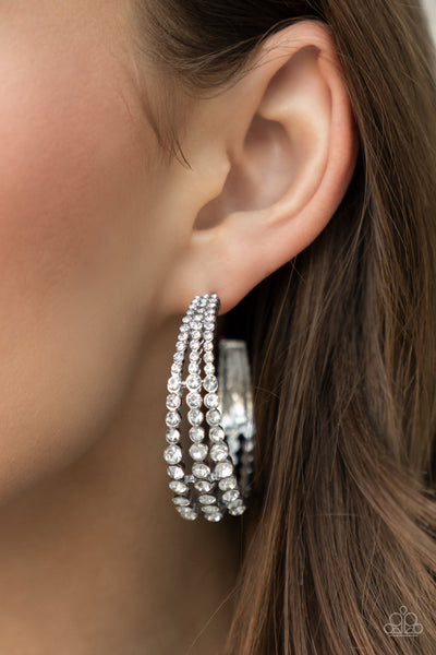 Cosmopolitan Cool - Paparazzi - White Rhinestone Layered Hoop EMP Exclusive Earrings