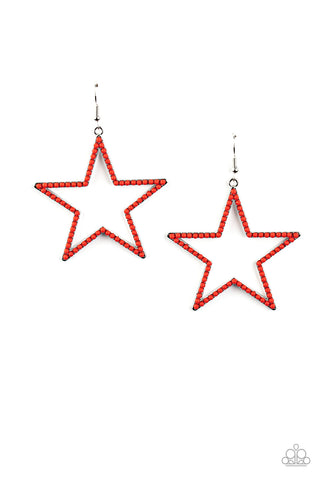 Count Your Stars - Paparazzi - Red Bead Star Earrings