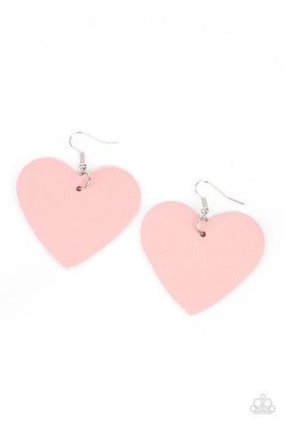 Country Crush - Paparazzi - Pink Leather Heart Earrings