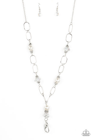 Creative Couture - Paparazzi - White Iridescent and Pearl Lanyard 2022 Convention Exclusive Necklace