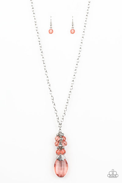 Crystal Cascade - Paparazzi - Orange Coral Crystal Bead Cluster Necklace