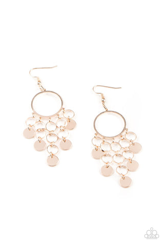 Cyber Chime - Paparazzi - Rose Gold Disc Chandelier Earrings