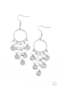 Cyber Chime - Paparazzi - Silver Disc Chandelier Earrings