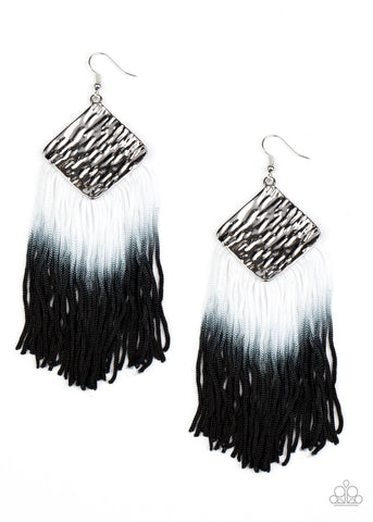 Dip The Scales - Paparazzi - Black and White Ombre Tassel Silver Earrings