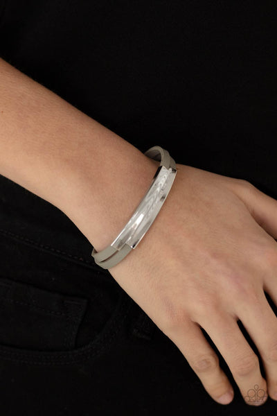 Dangerously Divine - Paparazzi - Silver Rectangle Frame Gray Leather Magnetic Bracelet