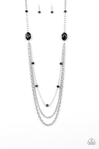 Dare To Dazzle - Paparazzi - Black Bead Layered Chain Necklace
