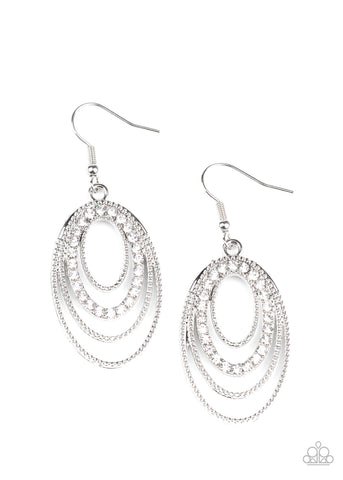 Date Night Diva - Paparazzi - White Rhinestone Silver Oval Frame Earrings