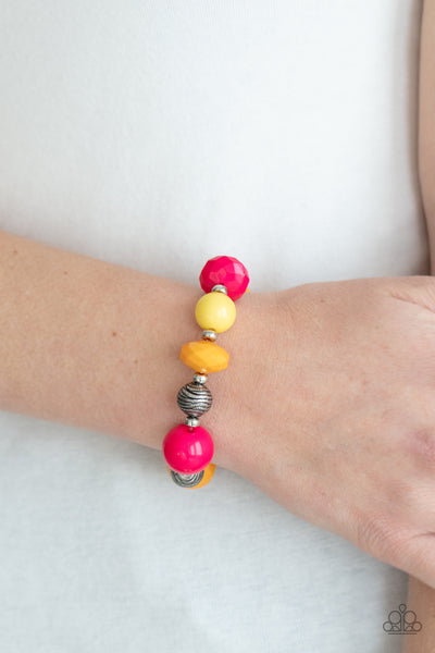 Day Trip Discovery - Paparazzi - Multi Pink Yellow and Orange Bead Stretchy Bracelet