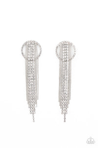 Dazzle by Default - Paparazzi - White Rhinestone Silver Circle Chain Tassel Post Earrings