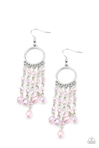 Dazzling Delicious - Paparazzi - Pink Iridescent Crystal Bead Chandelier Earrings