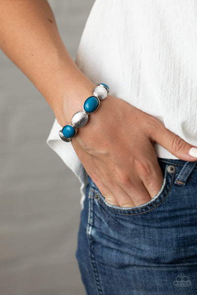 Decadently Dewy - Paparazzi - Blue and Silver Textured Bead Stretchy Bracelet