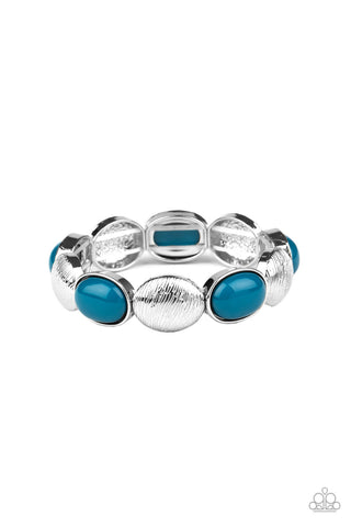 Decadently Dewy - Paparazzi - Blue and Silver Textured Bead Stretchy Bracelet