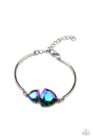 Deep Space Shimmer - Paparazzi - Multi Iridescent Gem Gunmetal Clasp Bracelet