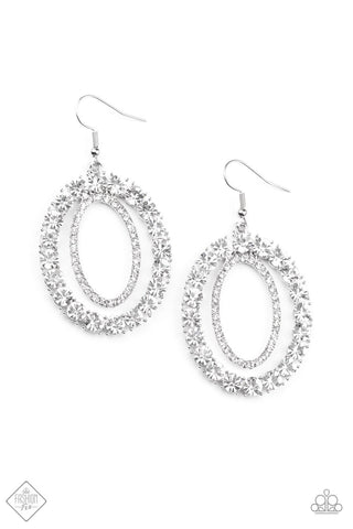 Deluxe Luxury - Paparazzi - White Rhinestone Silver Oval Earrings Fashion Fix Exclusive