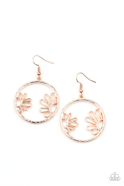 Demurely Daisy - Paparazzi - Rose Gold Floral Circular Earrings