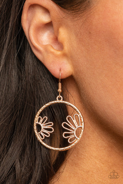 Demurely Daisy - Paparazzi - Rose Gold Floral Circular Earrings