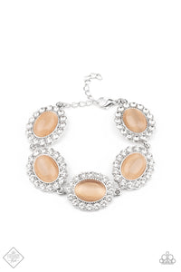 Demurely Diva - Paparazzi - Orange Peach Moonstone White Rhinestone Oval Clasp Bracelet