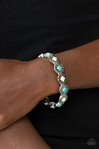 Desert Dilemma - Paparazzi - Multi White and Turquoise Stone Stretch Bracelet