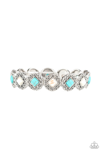 Desert Dilemma - Paparazzi - Multi White and Turquoise Stone Stretch Bracelet