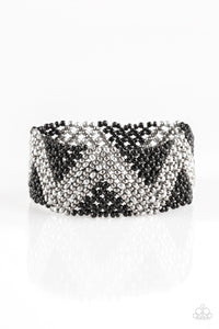 Desert Loom - Paparazzi - Black and Silver Seed Bead Zig Zag Stretchy Bracelet