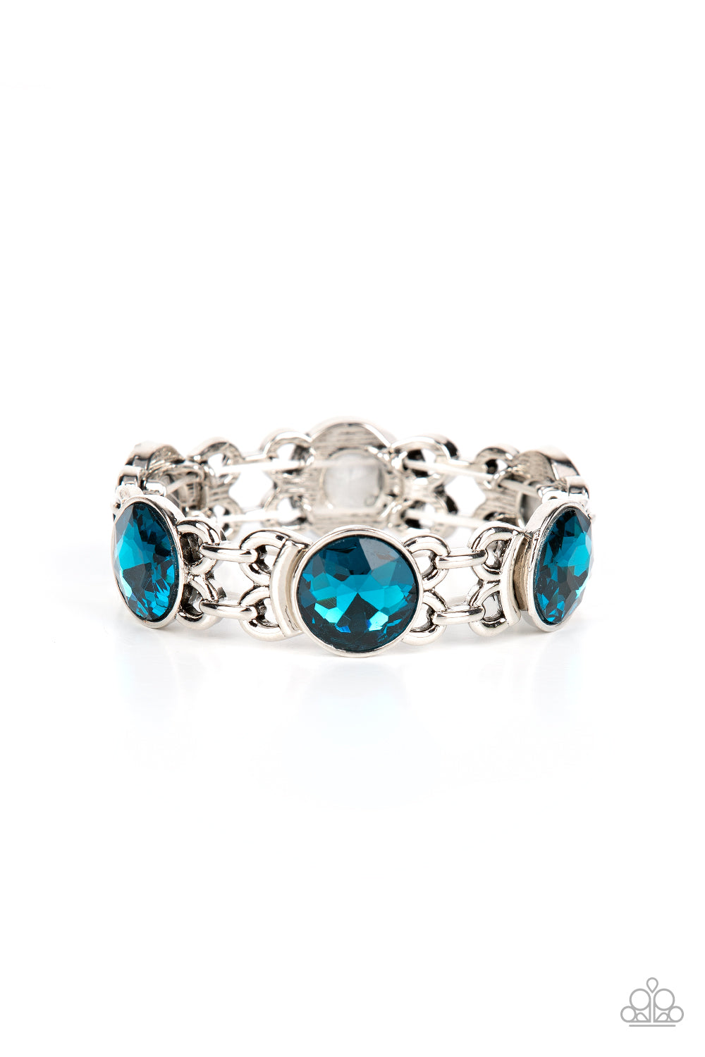 Devoted to Drama - Paparazzi - Blue Large Rhinestone Gem Silver Stretchy Bracelet