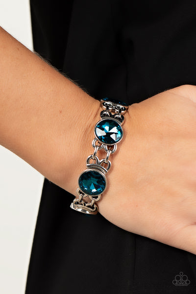 Devoted to Drama - Paparazzi - Blue Large Rhinestone Gem Silver Stretchy Bracelet