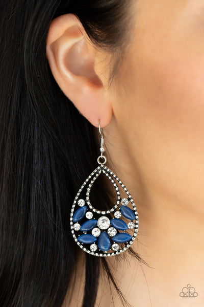 Dewy Dazzle - Paparazzi - Blue Moonstone Rhinestone Teardrop Earrings