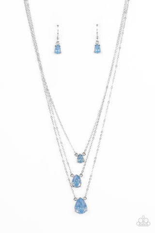 Dewy Drizzle - Paparazzi - Blue Teardrop Rhinestone Layered Necklace