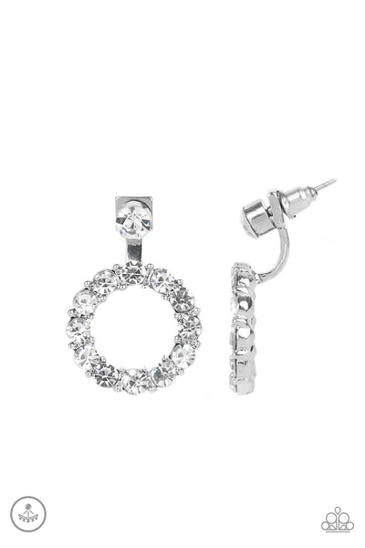 Diamond Halo - Paparazzi - White Rhinestone Silver Circle Jacket Earrings