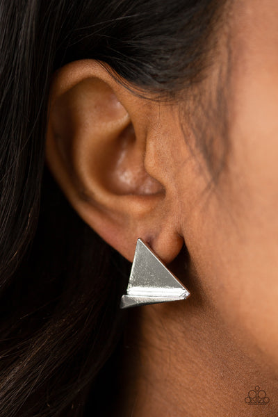 Die TRI-ing - Paparazzi - Silver Triangle Post Earrings