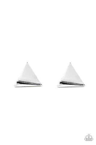 Die TRI-ing - Paparazzi - Silver Triangle Post Earrings