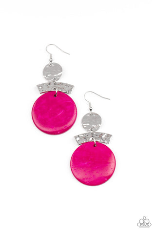 Diva Of My Domain - Paparazzi - Pink Wood Silver Hammered Disc Earrings